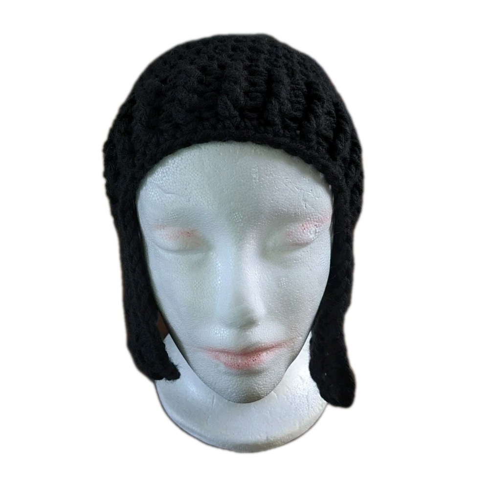 Hand Knitted Winter Beanie Hand Knit‎ Hat Black One-Size Great Stocking Stuffer